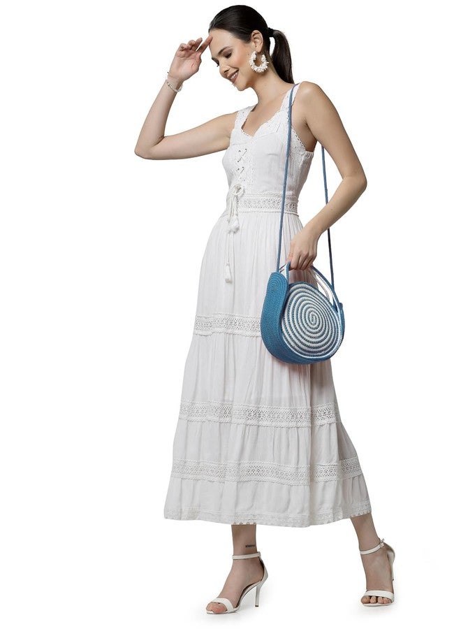 FABINALIV Blue Geometric Braided Women Cotton Sling Bag (FLHB-1013-Blue) - Image 4